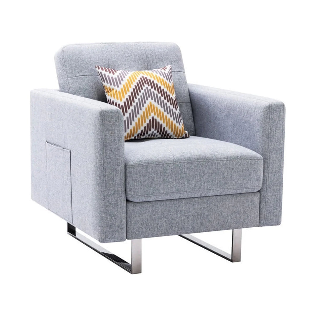 Linen Fabric Armchair with Metal Legs and Pillow Y393