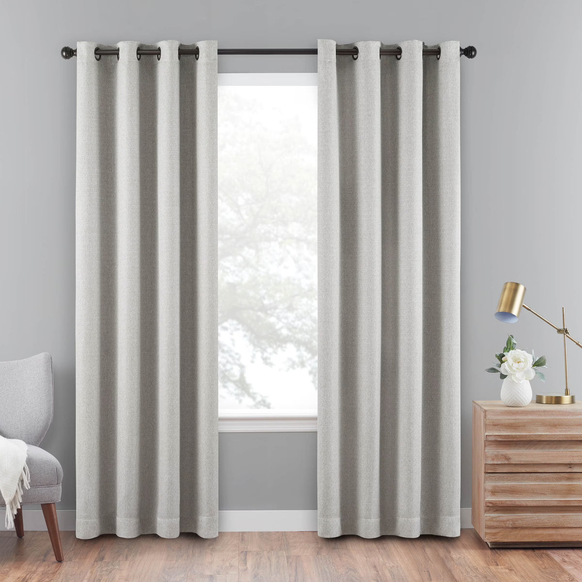 Light Grey 100% Blackout Grommet Top Curtain Panel, 40x63 C78866