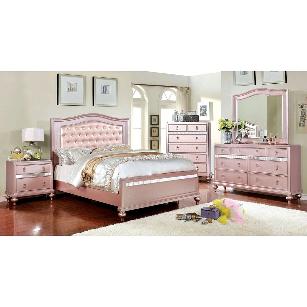 Rose Gold Twin Size Bed 6pc Set Dresser Mirror Nightstand Chest A920