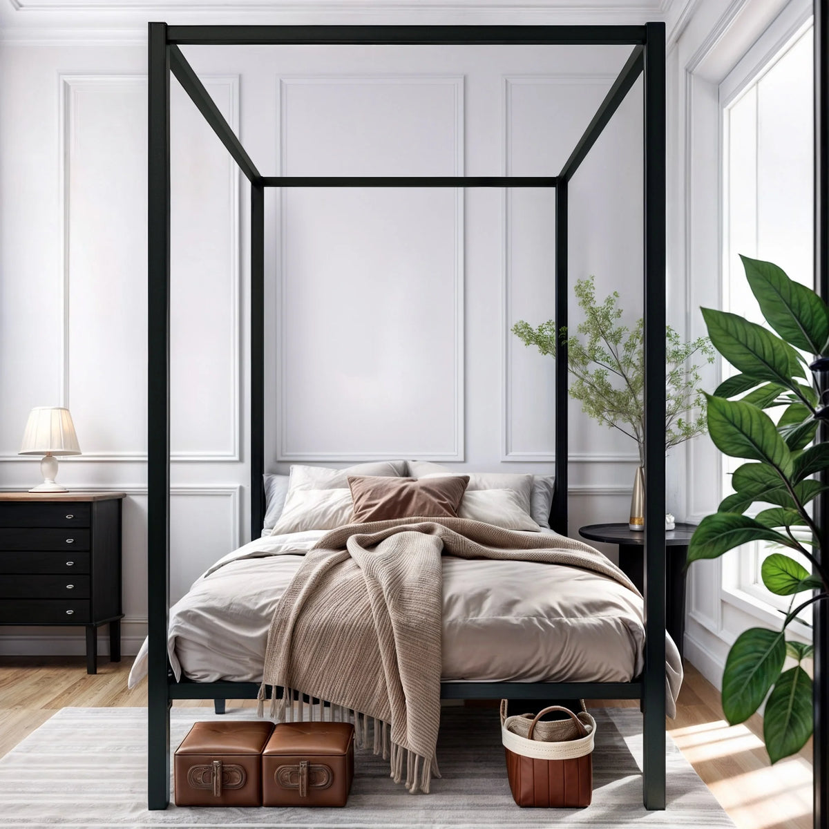 Queen Size 13 Inch Black Metal Canopy Bed Frame V23081