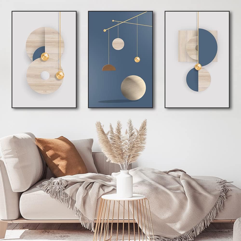 3 Piece Framed Canvas Wall Art Set Multicolor Geometric Abstract L8853