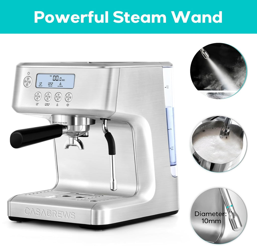Espresso Machine with LCD Display, Milk Frother Steam Wand, Adjustable Extraction Temperature N11496