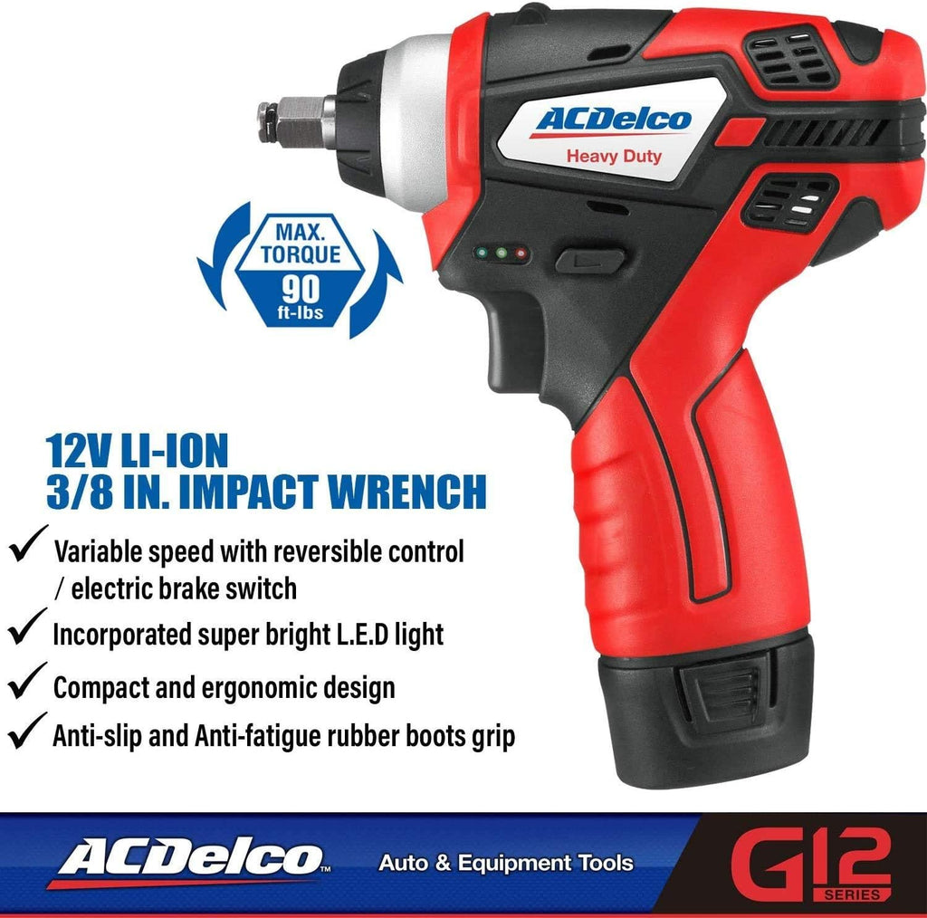 12V Cordless Li-ion 3/8” Impact Wrench Tool Kit with 2 Batteries P78637