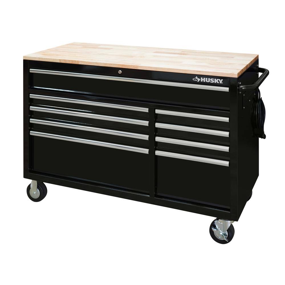 52 in. W 9-drawer Deep Tool Chest Mobile Workbench Gloss Black M5943