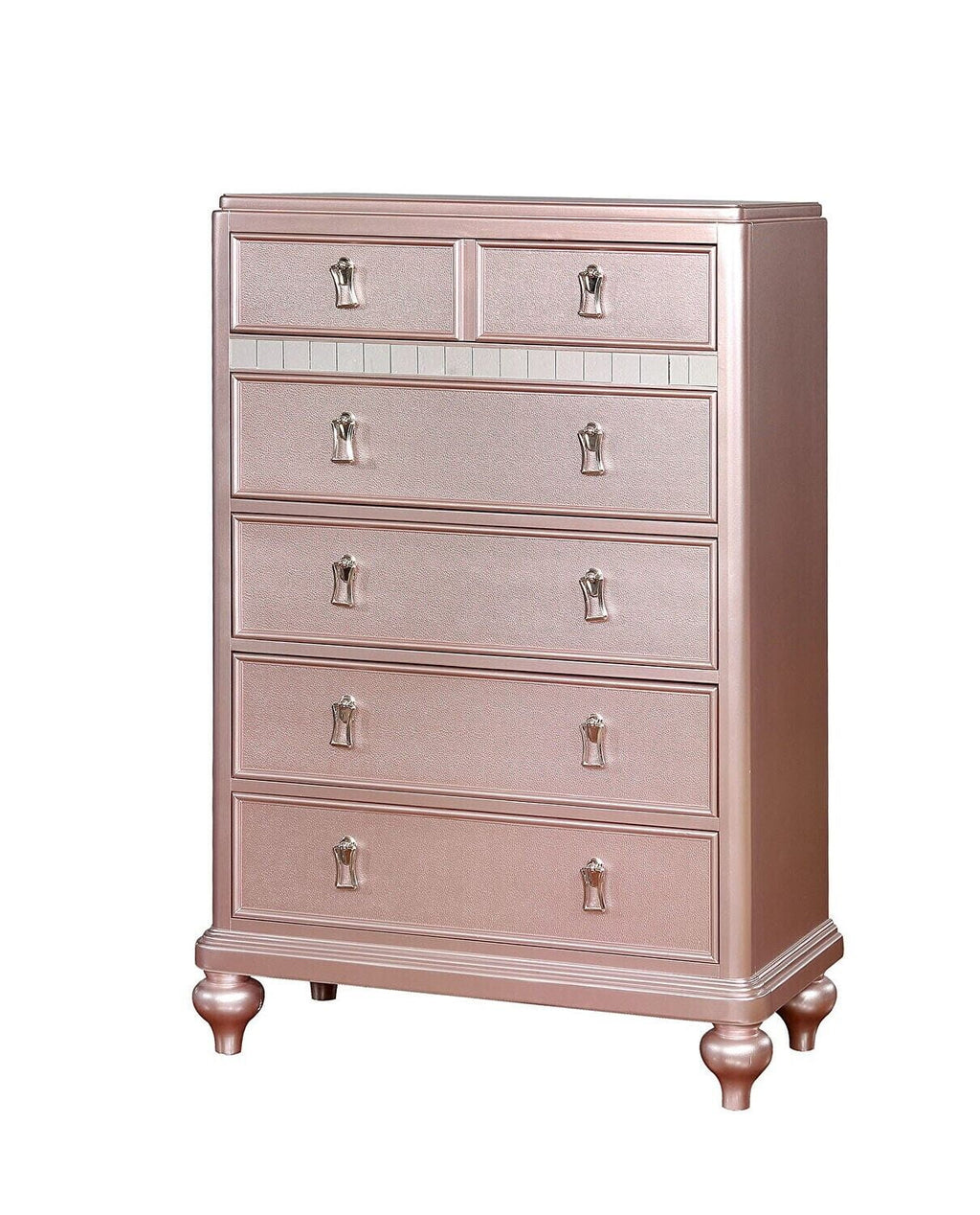 Rose Gold Twin Size Bed 6pc Set Dresser Mirror Nightstand Chest A920