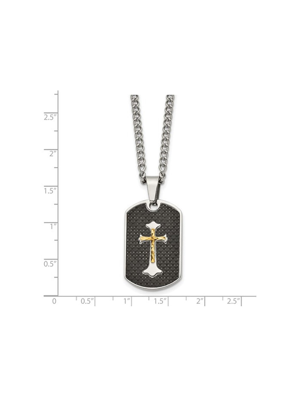 Black Carbon Fiber Dog Tag Cross Pendant Necklace in Stainless Steel with Chain K21458