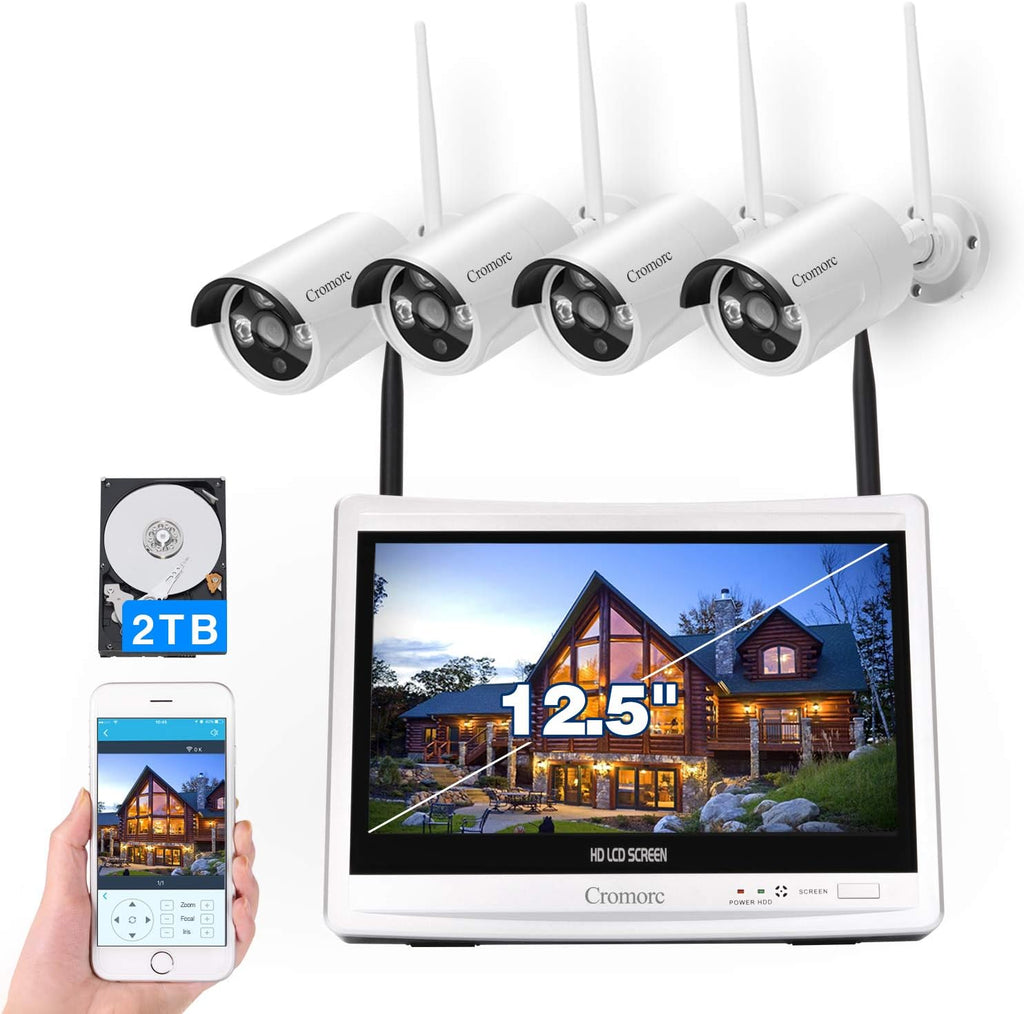 12.5 Monitor Wireless Security Camera System 8CH 4pcs 3MP Night Vision 2TB HDD X5070