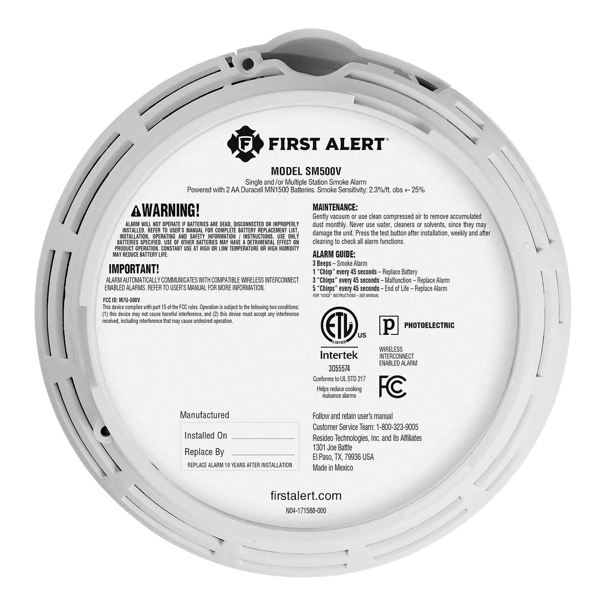 Wireless Battery-Powered Photoelectric Smoke Detector C6663