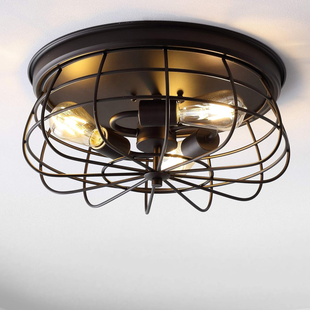Bronze 3-Light Farmhouse Metal Cage Flush Mount G446