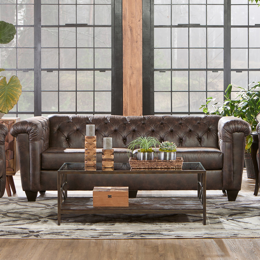 Faux Leather Chesterfield Sofa J349779