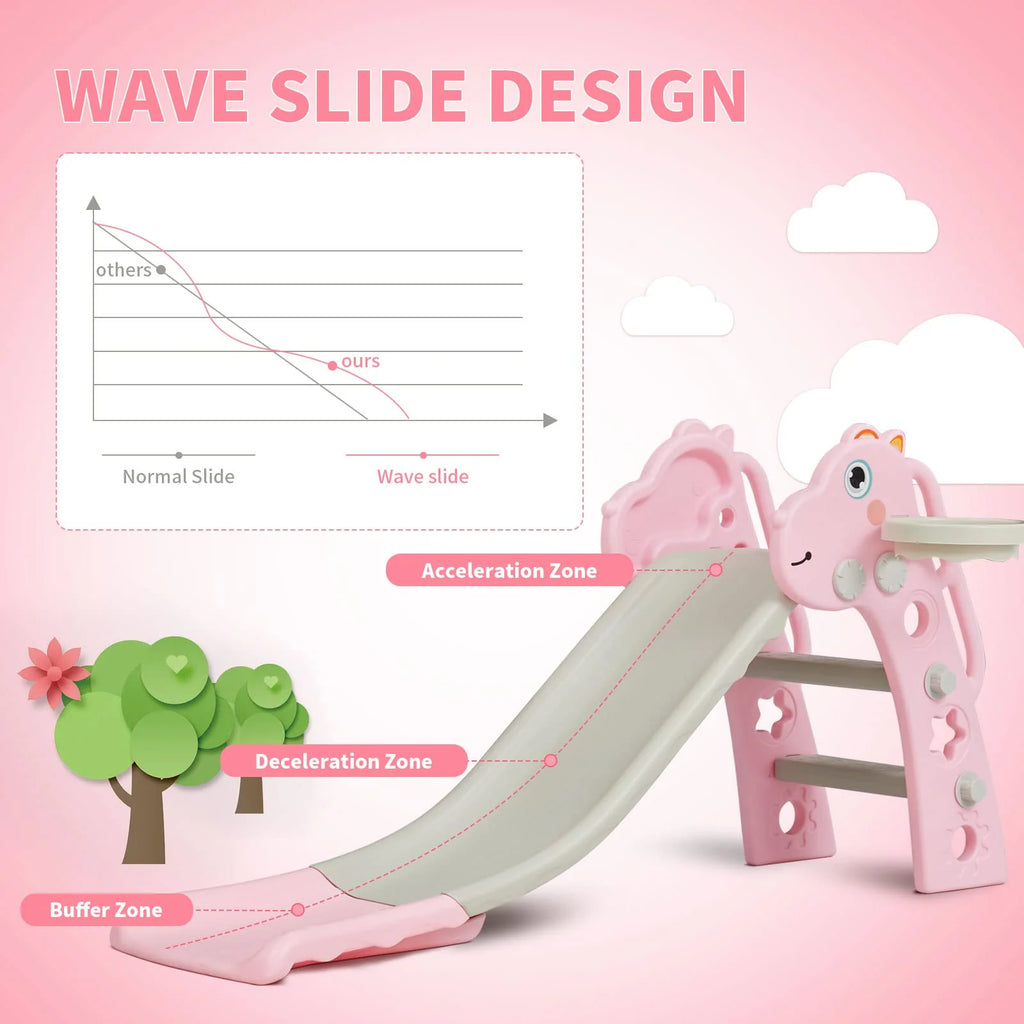 3 in 1 Toddler Slide Set with Basketball Hoop Pink N617946