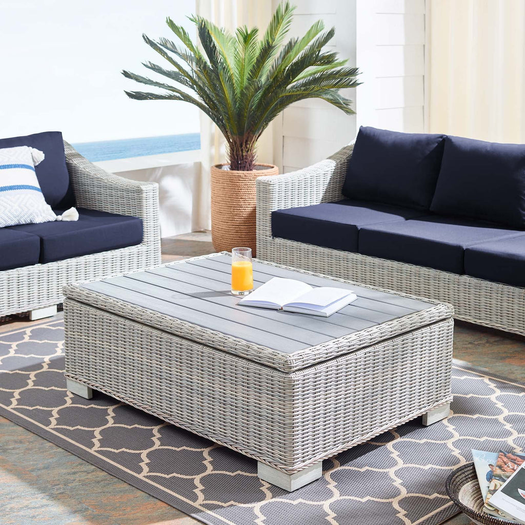 45" Light Gray Wicker Rattan Outdoor Coffee Table F1238