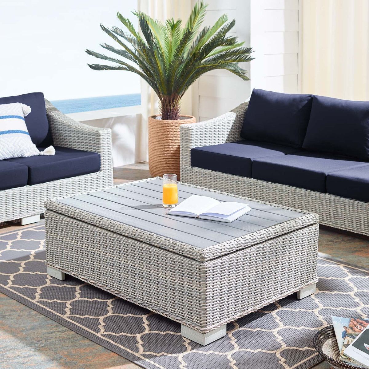 45" Light Gray Wicker Rattan Outdoor Coffee Table F1238