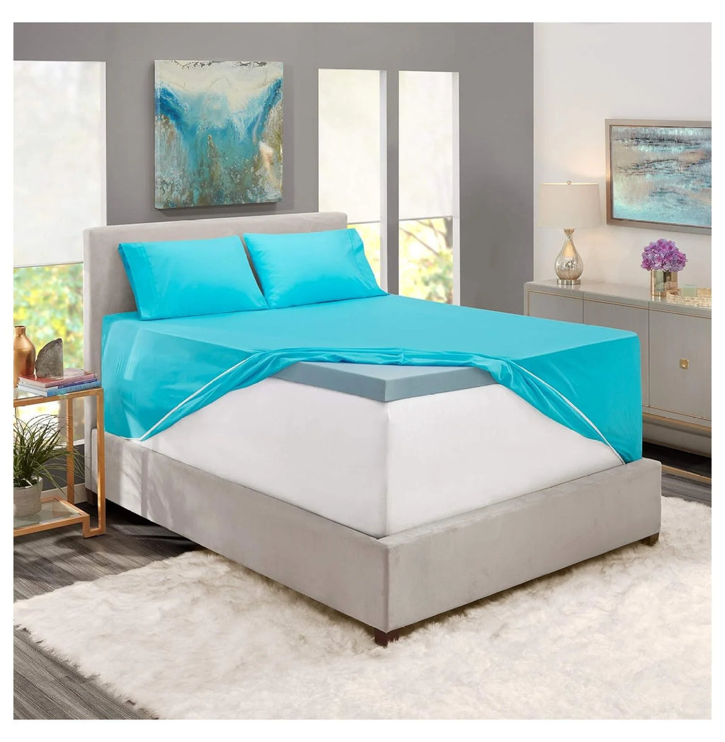 Bright Blue 4 Piece Queen Size Deep Pocket Sheet Set H8044