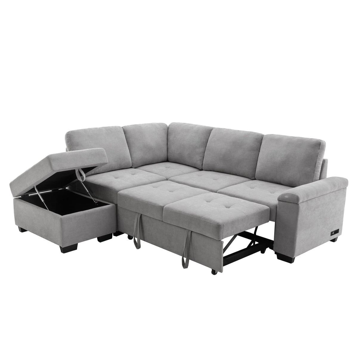 L-Shape Sleeper Sectional Sofa with Storage Ottoman H51881