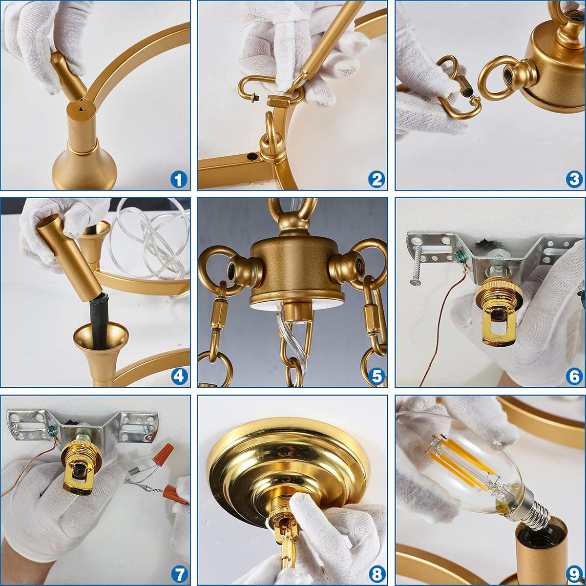 6-Lights Gold Candle-Style Chandelier F438
