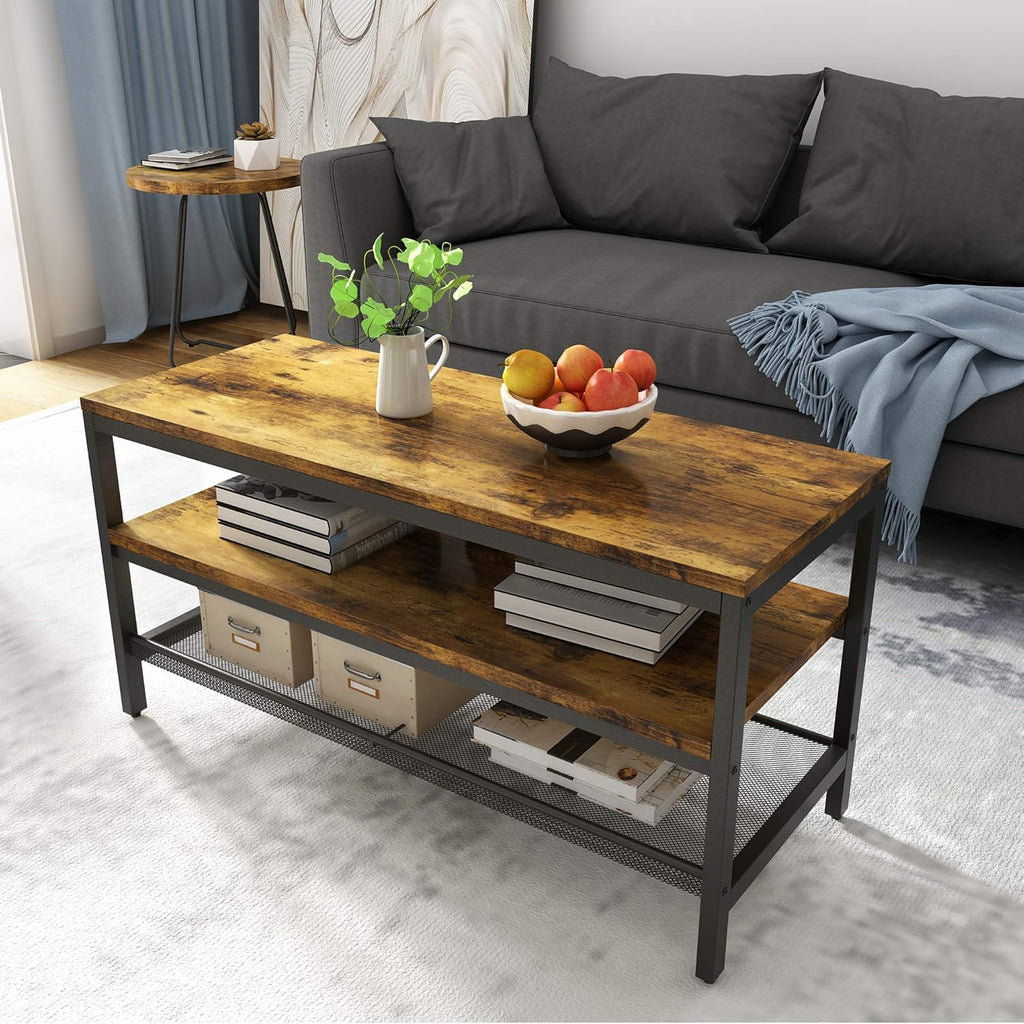 Rustic Brown Wood Coffee Table with Storage Shelf W51847