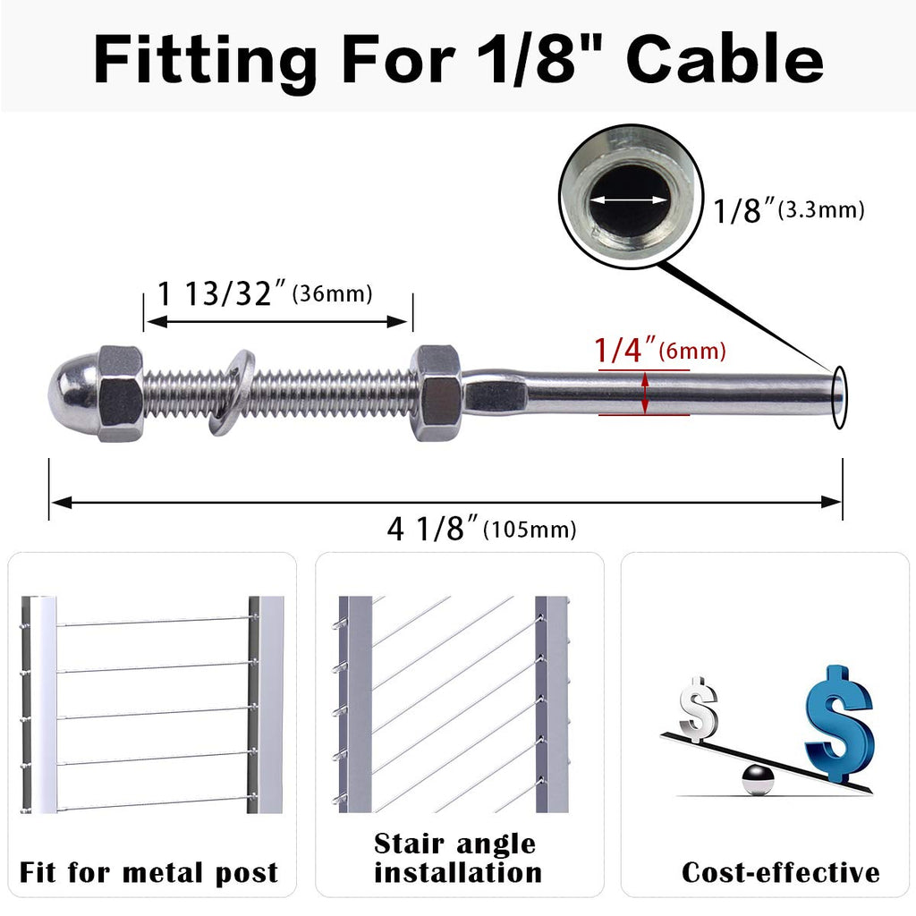 60 Pack 1/8 Cable Railing Kit T316 Stainless Steel V1920