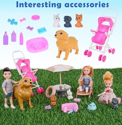 Dolls Family Playset with Baby Stroller Set U897548