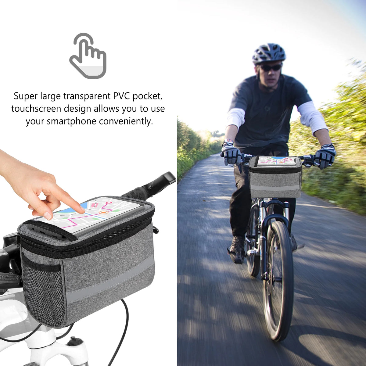 Grey Polyester Insulated Bike Handlebar Bag H996810
