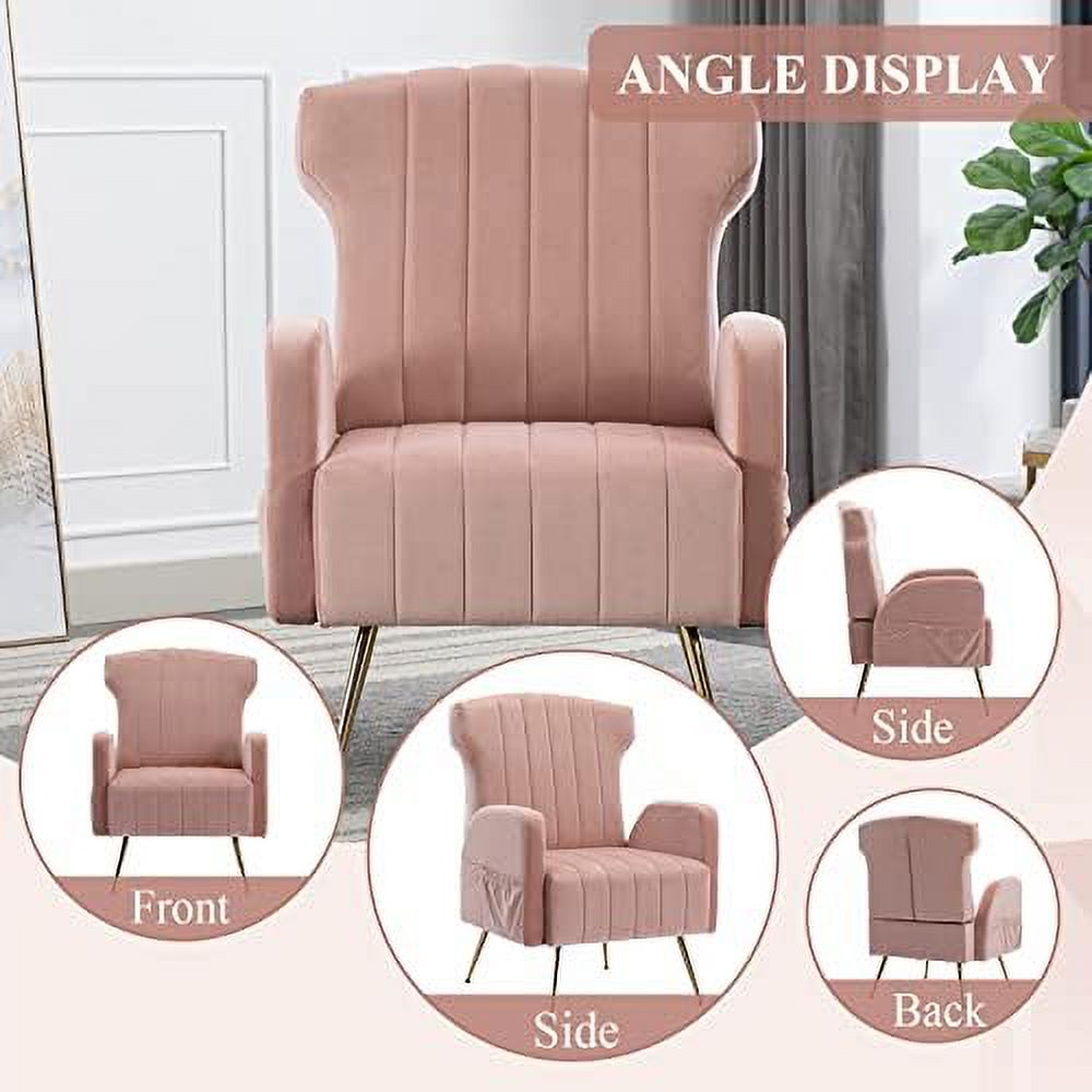 Brown Velvet Wing Back Accent Chair with Metal Gold Legs H456