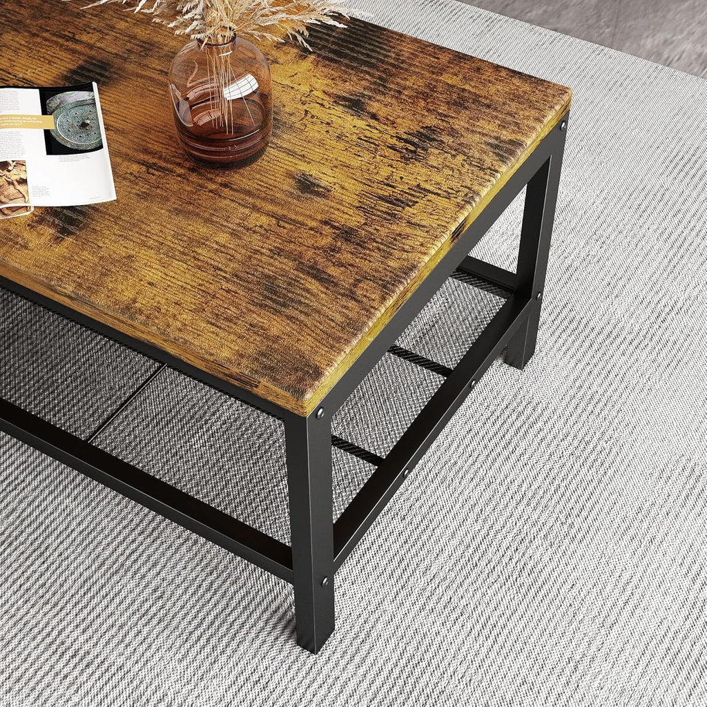 Rustic Brown Wood Coffee Table with Storage Shelf W51847