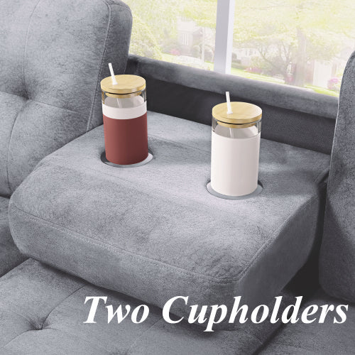 3 Piece Microfiber Sectional Sofa with Reversible Chaise Lounge Storage Ottoman and Cup Holders A60952