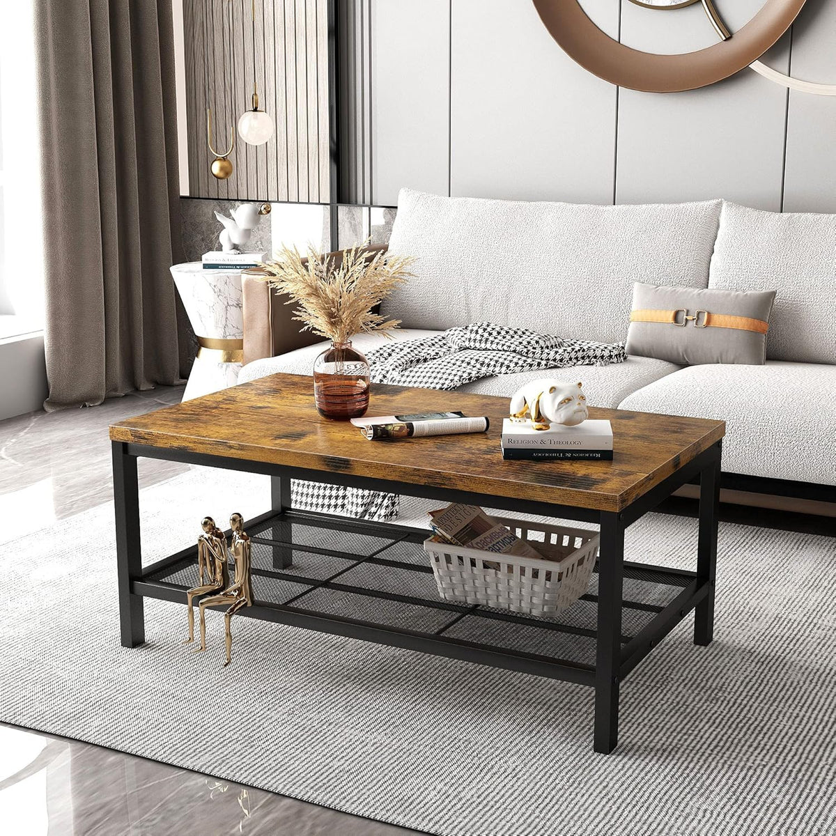 Rustic Brown Wood Coffee Table with Storage Shelf W51847