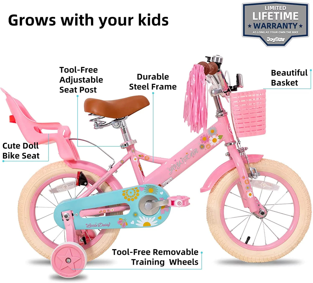 16 Inch Kids Bike with Training Wheels and Basket White D9628