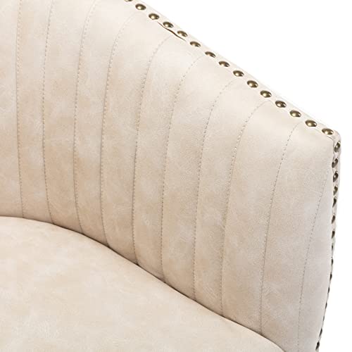 Beige Faux Leather Upholstered Swivel Desk Chair I981