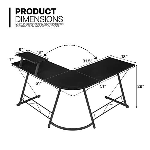 Black L Shaped Gaming Desk with Metal Frame E887