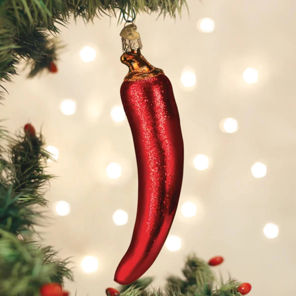 Red Chili Pepper Glass Blown Ornament, 5.5" E76560