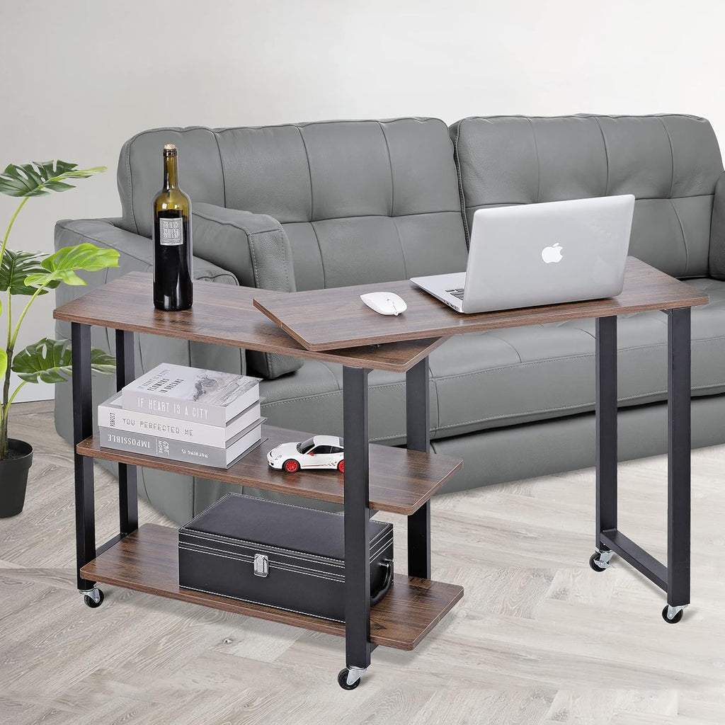 360° Rotating Sofa Side Table with 2-Tier Steel Storage Shelves Grey Q593047