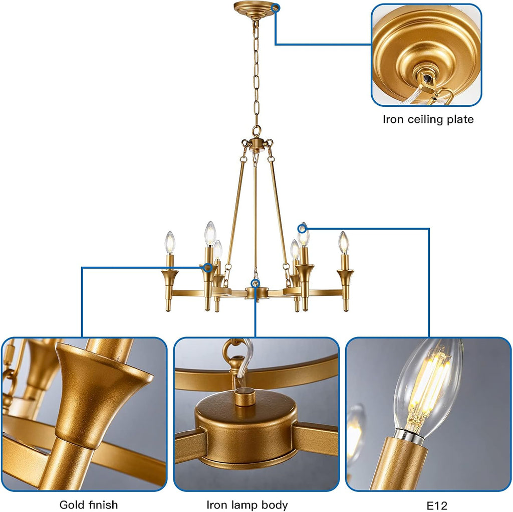 6-Lights Gold Candle-Style Chandelier F438