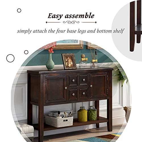 Espresso Buffet Sideboard Console with 2 Cabinets 4 Drawers and Open Bottom Shelf P7676