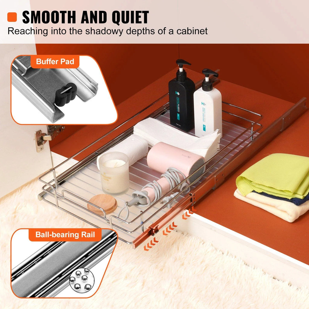 2 Pack Chrome Steel Pull Out Cabinet Organizer T606649