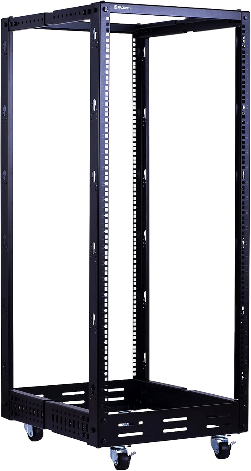 25U Open Frame Server Rack, 4 Post Adjustable Depth with Casters U838