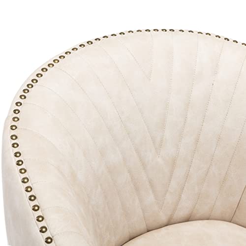 Beige Faux Leather Upholstered Swivel Desk Chair I981