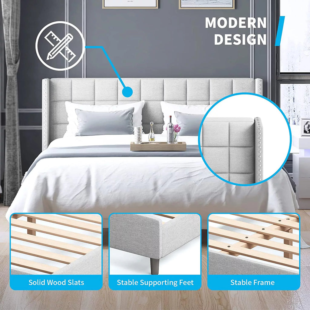 Full Size Wood Platform Bed Frame with Headboard P381781