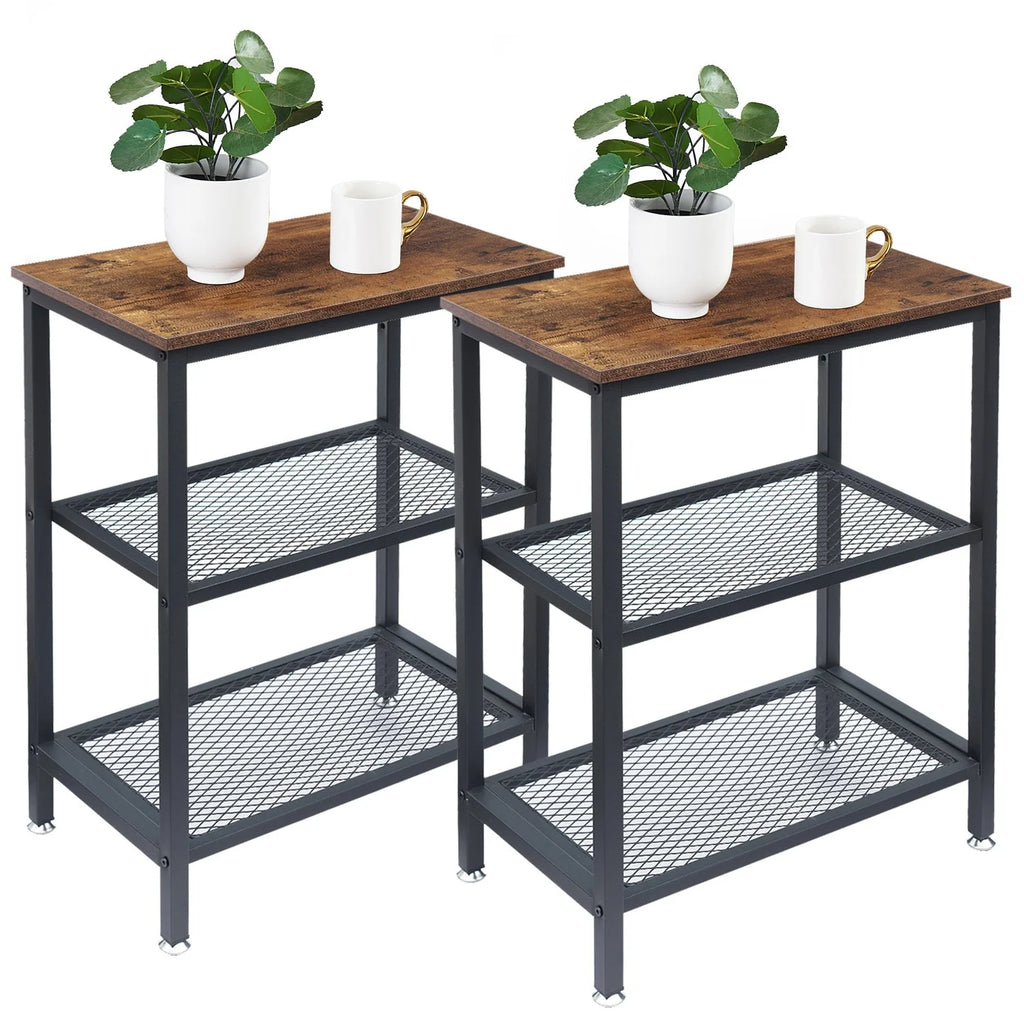 Brown 3-Tier Open Shelves Nightstand, Set of 2 H224474