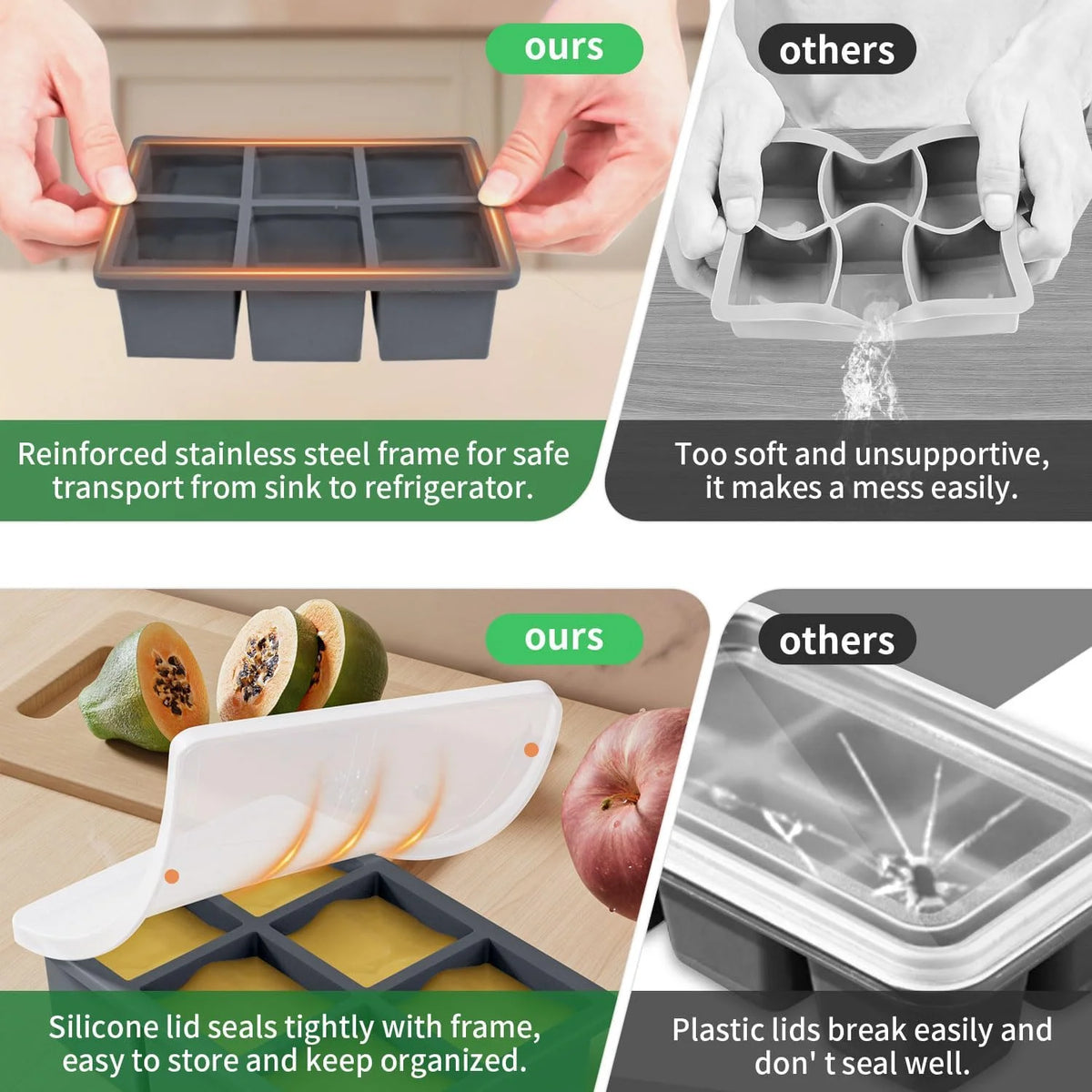Large Square Silicone Ice Cube Tray 2Pack G4143