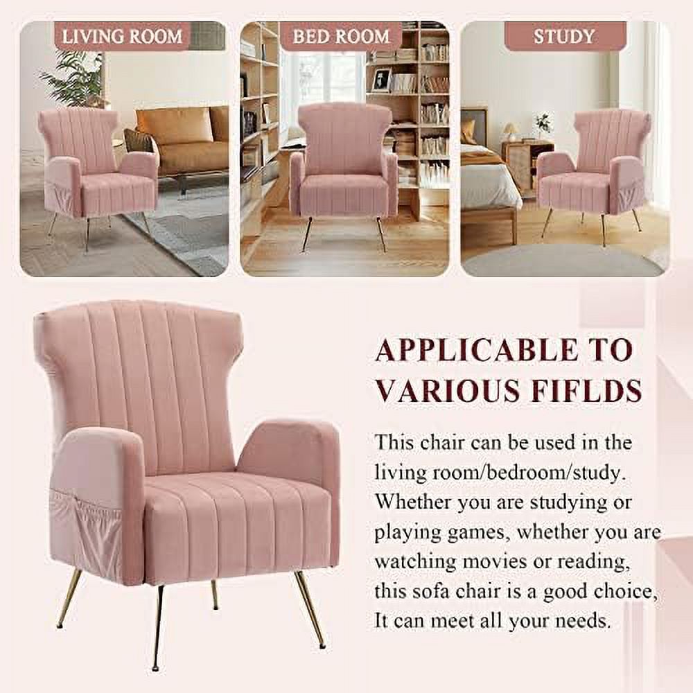 Brown Velvet Wing Back Accent Chair with Metal Gold Legs H456