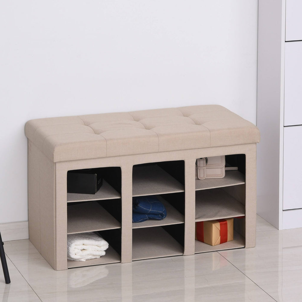 Grey Folding Storage Ottoman Bench with 9 Cubes E59786