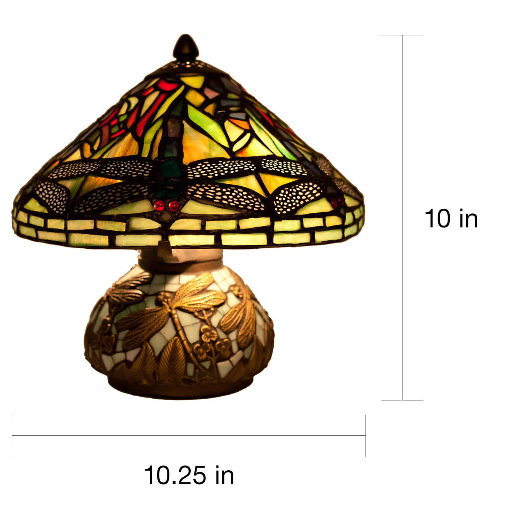 10-inch Stained Glass Mini Dragonfly Lamp A664