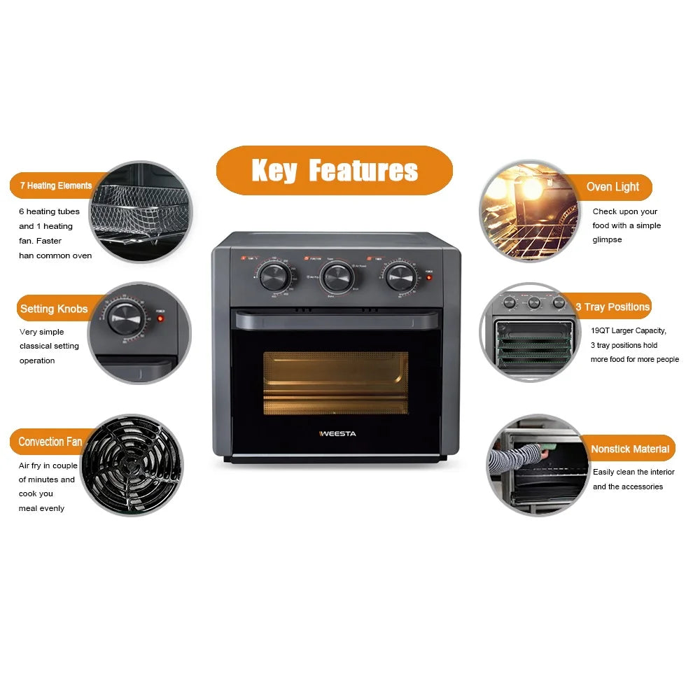20QT 1300W 5-in-1 Air Fryer Toaster Oven Black B82783