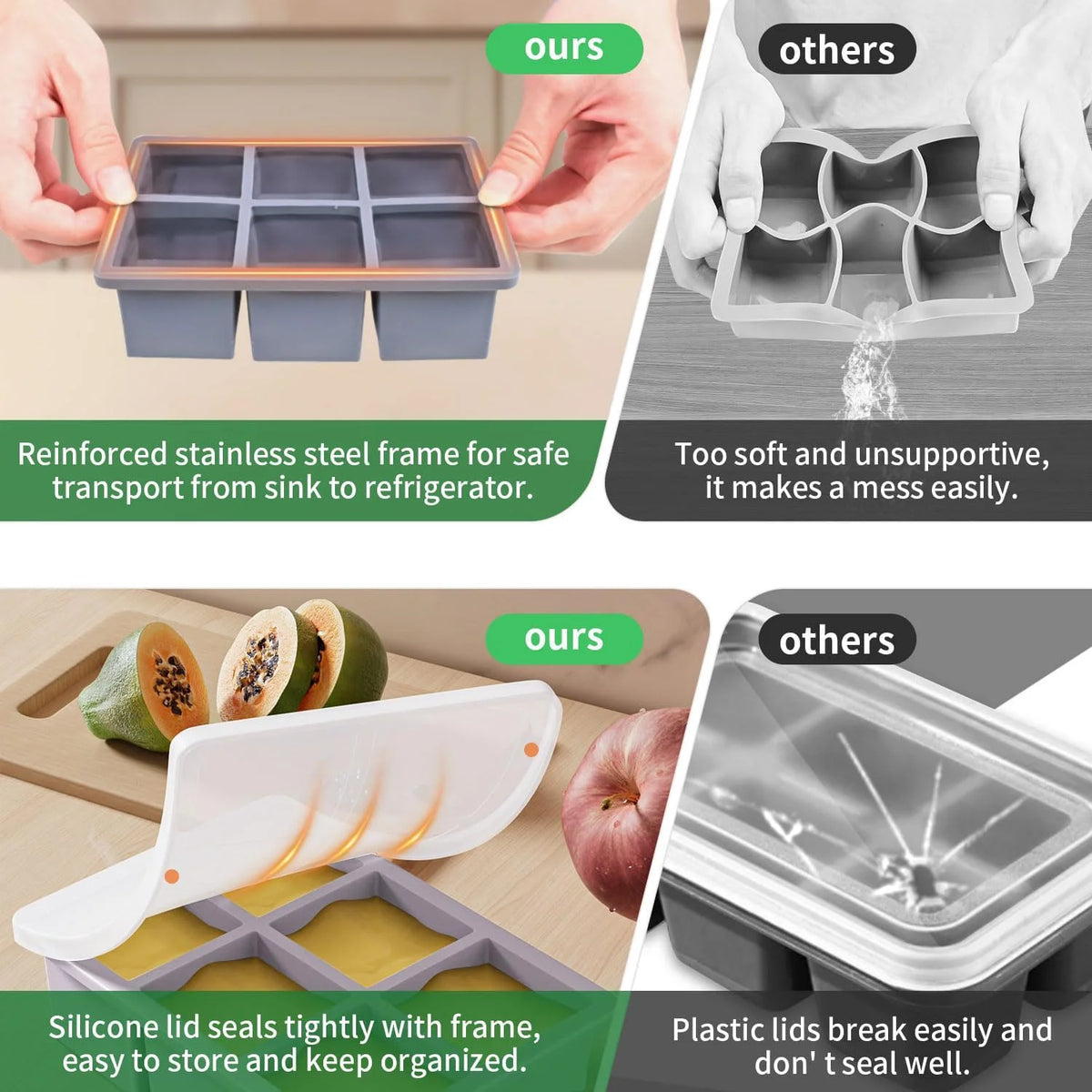 Large Square Silicone Ice Cube Tray 2Pack G4143