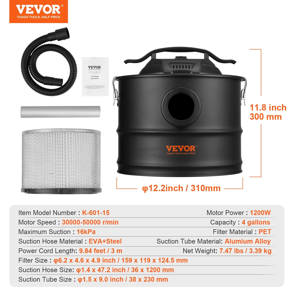 4 Gallon 1200W Ash Vacuum Cleaner W8869