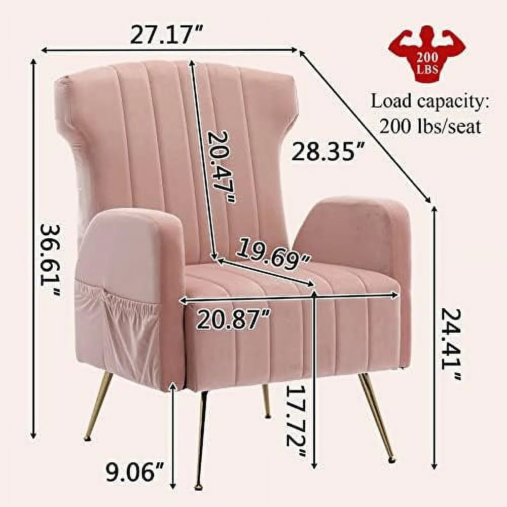 Brown Velvet Wing Back Accent Chair with Metal Gold Legs H456