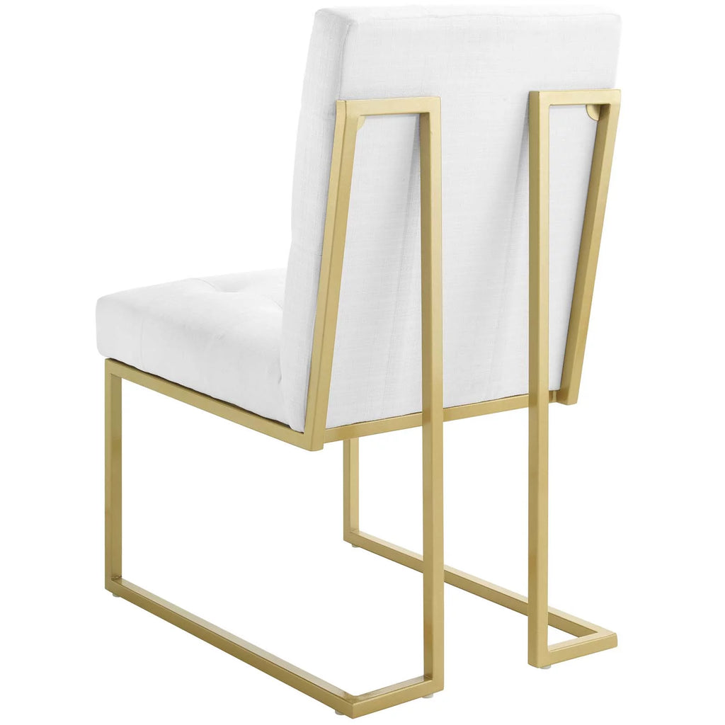 Gold White Fabric Metal Steel Side Chair R4431