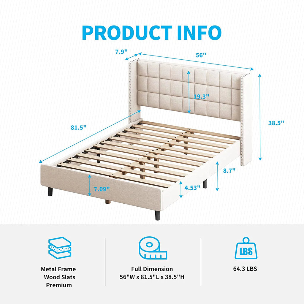 Full Size Wood Platform Bed Frame with Headboard X2338